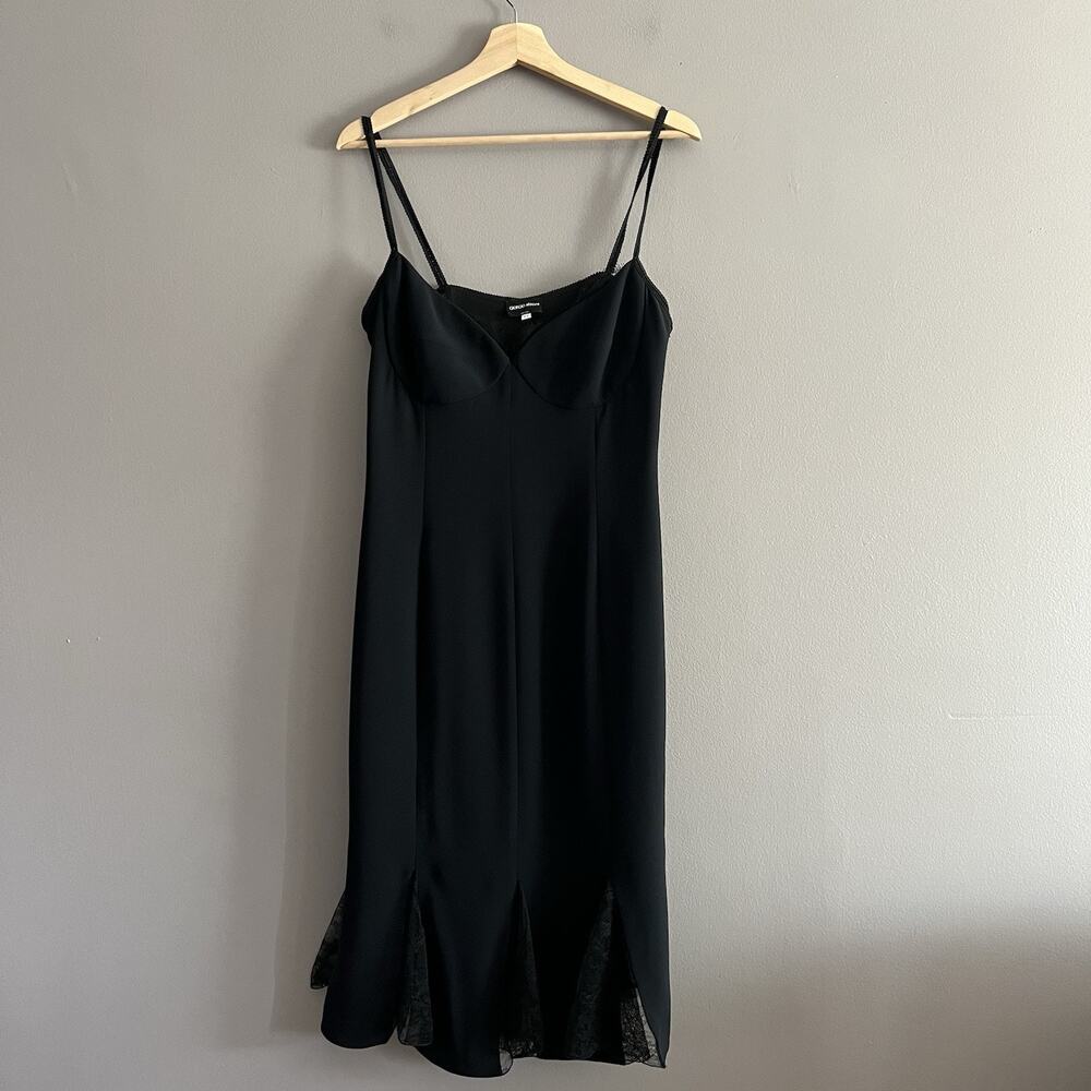Giorgio Armani Borgo 21 Back Label Babydoll Dress Silk Lace Godet Black Sz 44